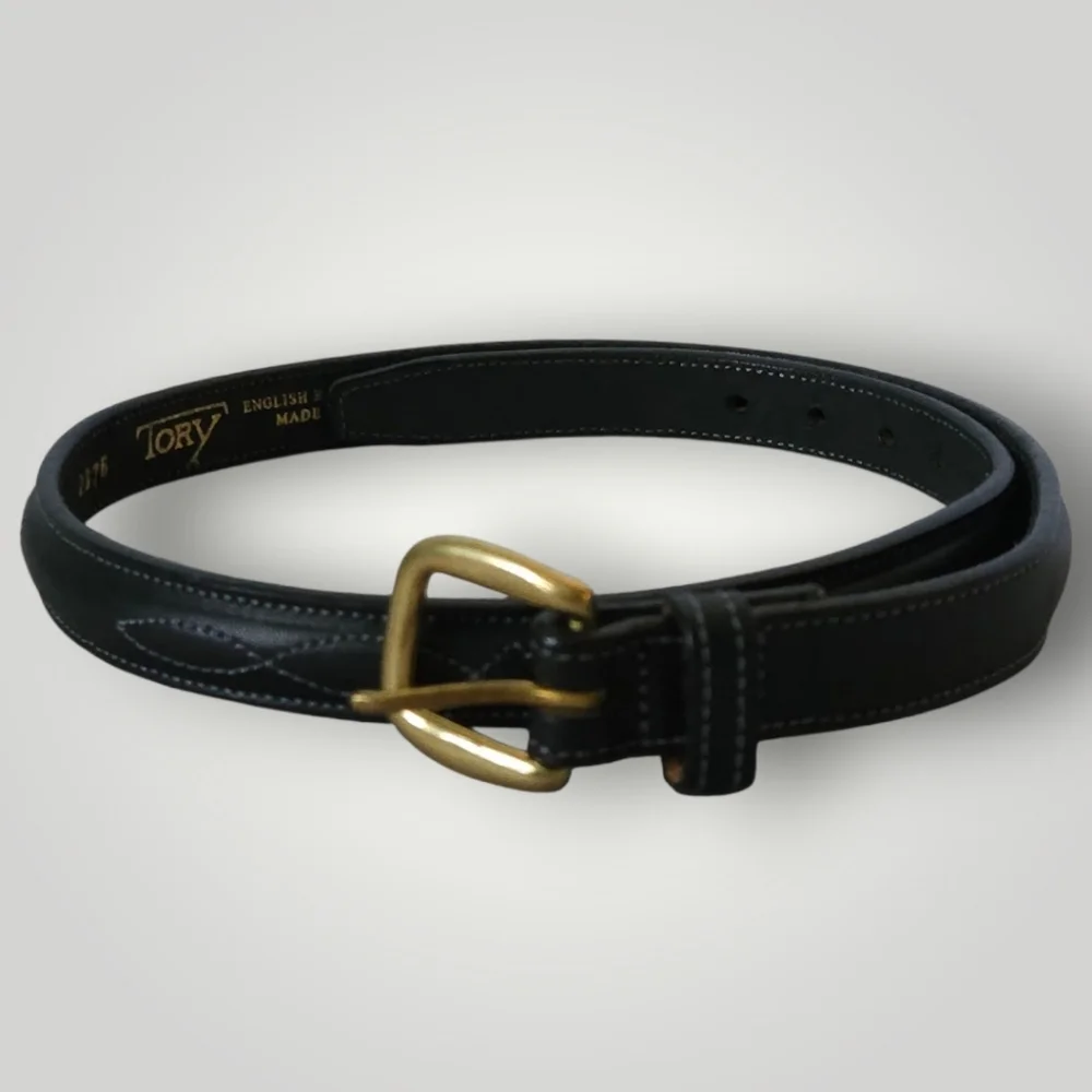 Tory Leather Co. Womens Black English Bridle Leather Belt 28‎ Solid Brass Buckle
